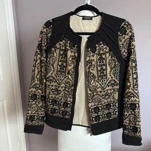 Zara Black and Gold Embroidered Blazer